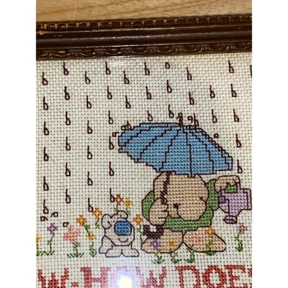 Vintage 1989 Cross-stitch Embroidery Ziggy Cartoon Character Frame Flowers - Picture 6 of 8